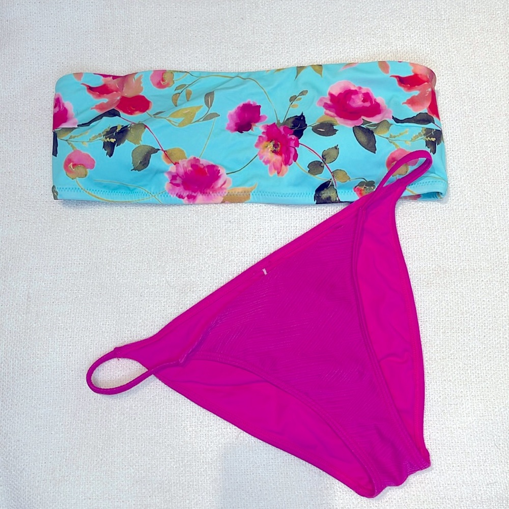 Bikini set two pieces swimsuit pink and turquoise‎ size M